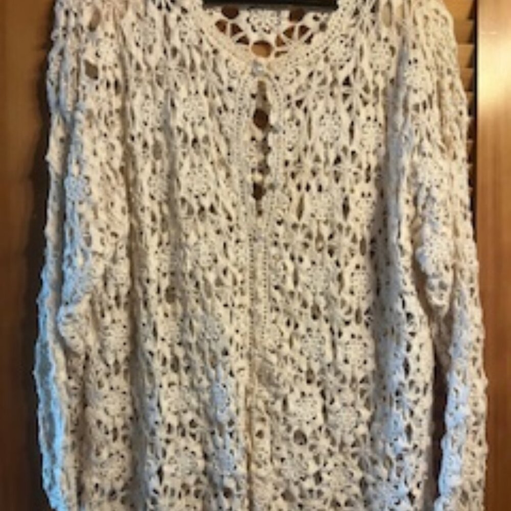 Cream lace pearl button sweater